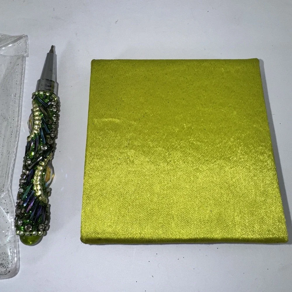 Pier 1 Mini Notebook Green Peacock Sequined With Mini Pen and Plastic Bag